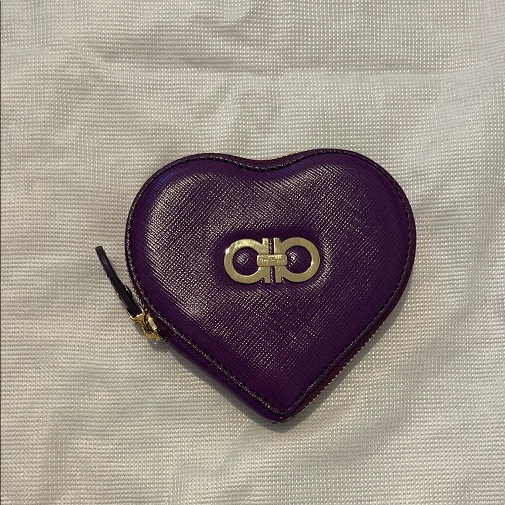 Salvatore Ferragamo Purple Heart-Shaped Coin Purse